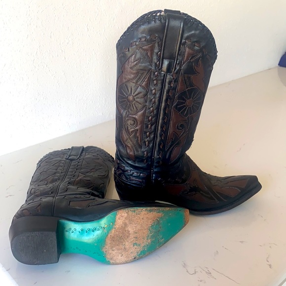 Lane fine boots Size 8 1/2 Black and Brown floral stitch boot - Picture 3 of 11